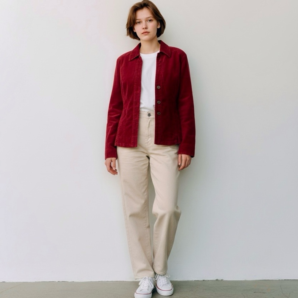 Dressbarn Womens Red Corduroy Button Down Jacket Long Sleeve Shacket Size S - Picture 6 of 7